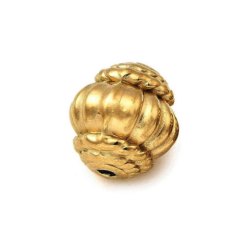 Perle ronde lanterne rainurées acier inoxydable doré 9x8.5mm - Trou: 1mm (1)