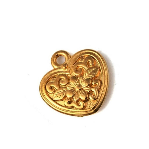 Pendentif coeur retro acier inoxydable doré 20x19mm - Trou: 2mm (1)
