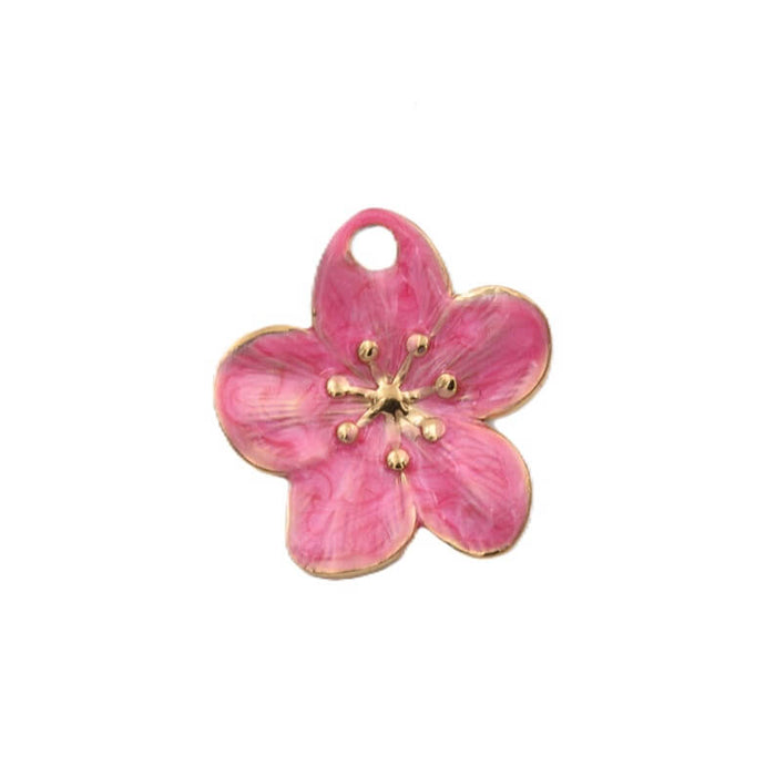 Pendentif fleur acier inoxydable doré et émail rose 24mm (1)