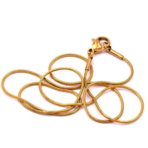Collier chaine serpent ronde en acier inoxydable doré 1mm - 45cm (1)