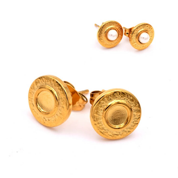Boucles d'oreilles tige ronde en acier doré pour cabochon 4mm (2)