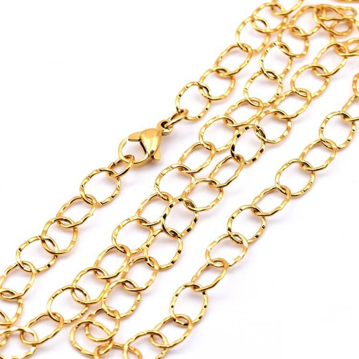 Collier chaine acier doré maille striée rolo 9x1mm - 45cm (1)