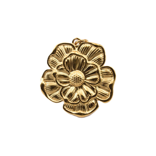 Pendentif fleur en acier inoxydable doré 26mm - Trou: 4x2mm (1)
