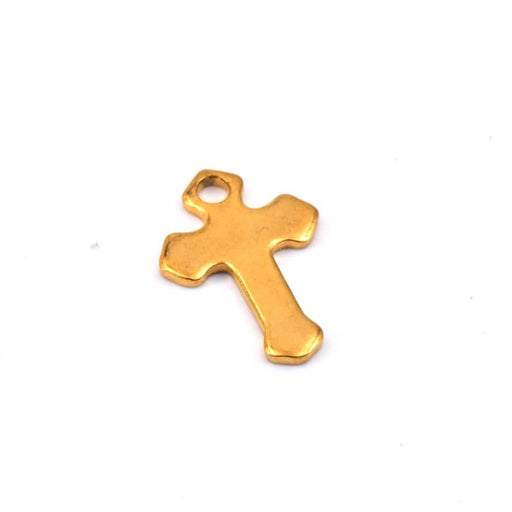 Pendentif croix en acier inoxydable doré 15x10mm - Trou: 1.2mm (1)