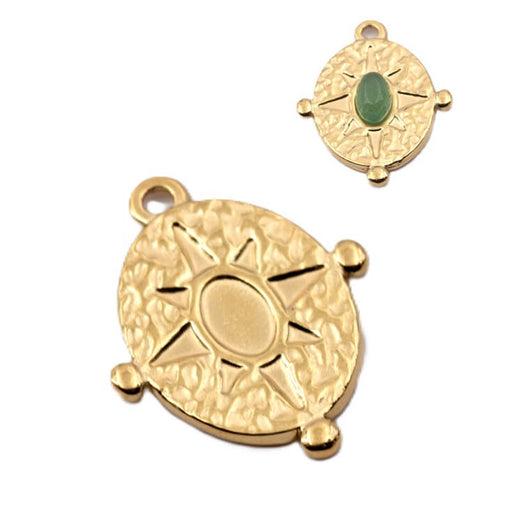 Pendentif ovale acier doré 22x13mm pour cabochon 6x4mm- Trou: 1mm (1)