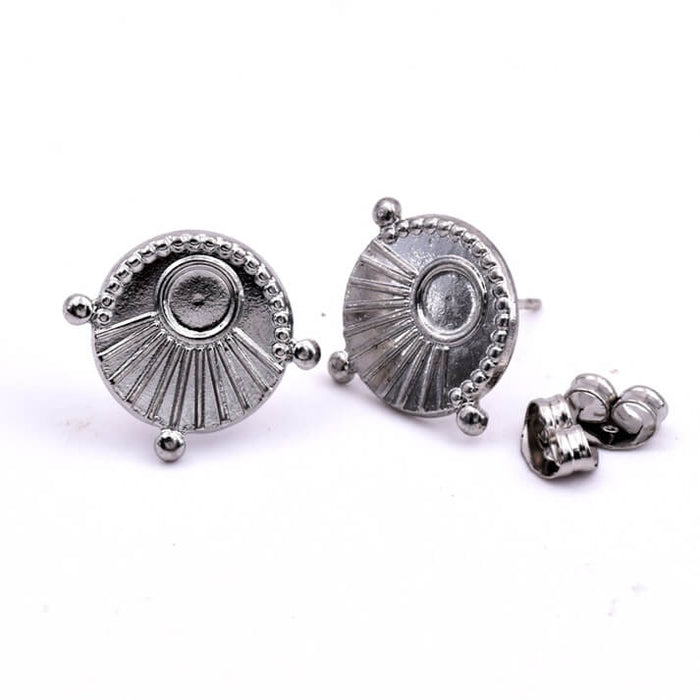 Boucles d'oreilles clou tige ethnique en acier pour cabochon 4mm (2)
