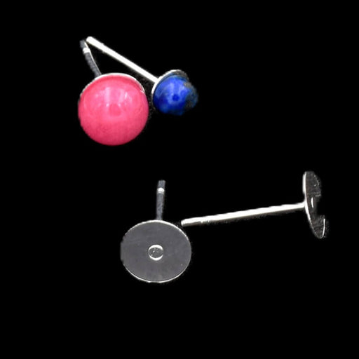 Boucles d'oreilles clou acier argent - plateau 6mm et tige 0.7mm (4)