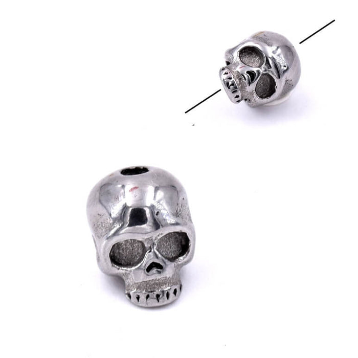 Perle crane tête de mort trou vertical Acier 8x6mm - trou : 1.6mm (1)