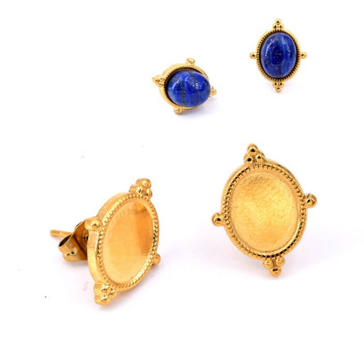 Boucles d'oreilles tige ovale en acier doré pour cabochon 10x8mm (2)