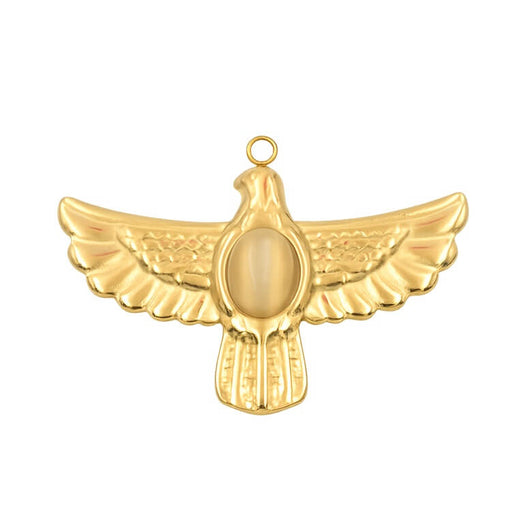 Pendentif aigle volant acier inoxydable doré cabochon verre - 37mm (1)