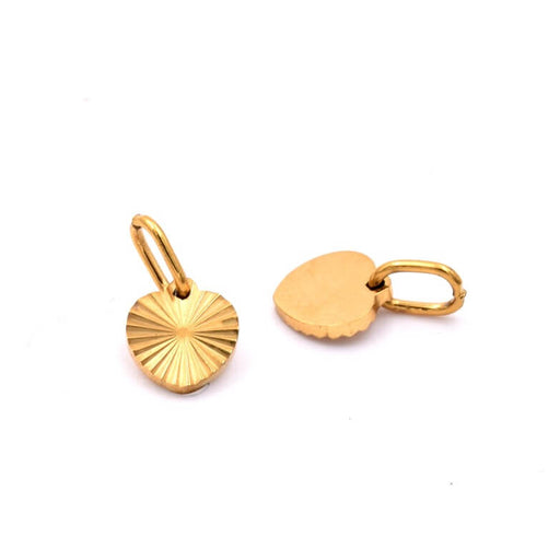 Achat Petit pendentif cœur acier inoxydable doré strié 7mm et anneau 6mm (1)