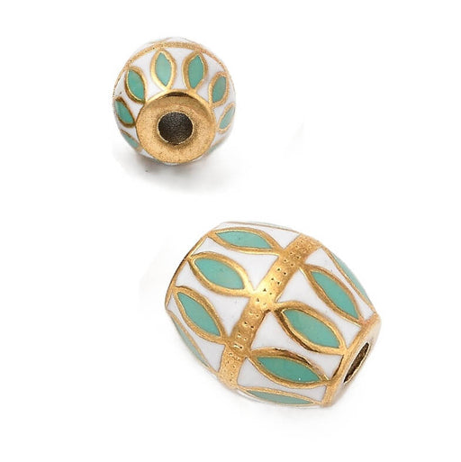 Achat Perle bicone en acier inoxydable doré émail blanc et turquoise 15x12mm (1)