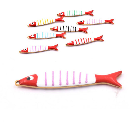 Achat Pendentif poisson émail rayures violet en acier doré 40x8mm (1)
