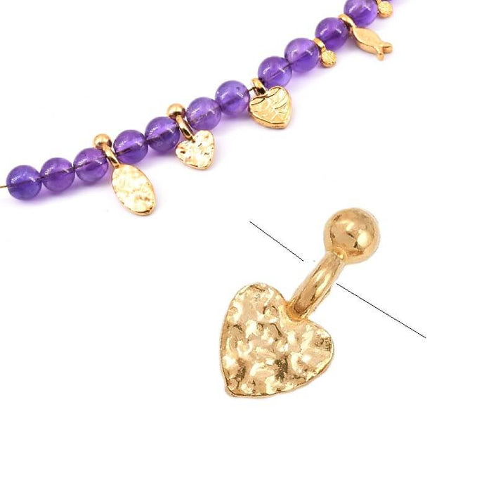 Perle pendentif boule et coeur acier doré  12mm - Trou: 1.8mm (1)