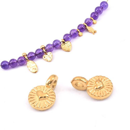 Mini Charm Breloque médaille cœur acier doré 5mm (2)