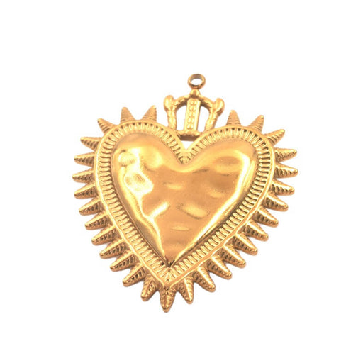 Pendentif coeur en acier inoxydable doré 40x35mm - trou 1.5mm (1)