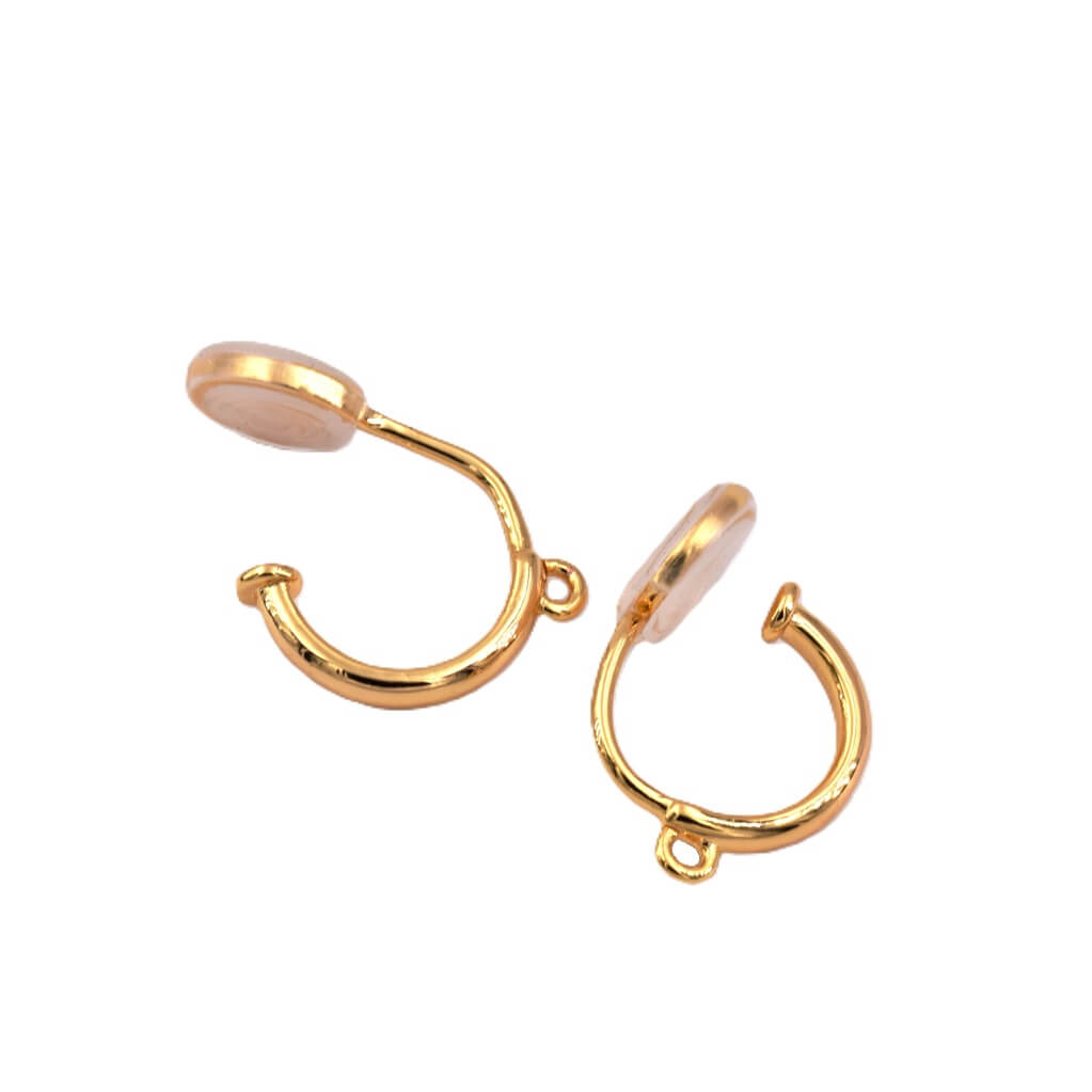 Boucles D'oreille Clips En Laiton Doré Avec Cabochons Verre Et Perles - Style Fantaisie