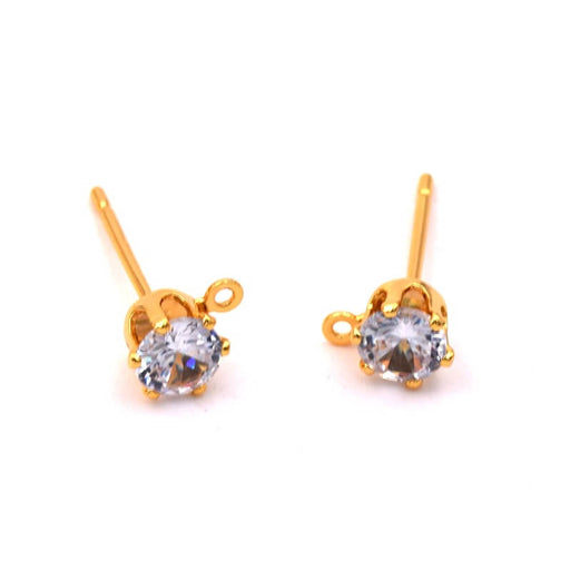 Clou d'oreille laiton doré serti d'un zircon 17x6mm - Trou: 1mm (2)