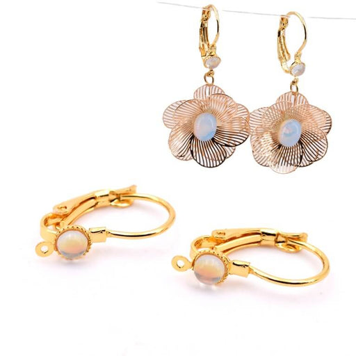 Achat Boucle d'oreille dormeuse laiton doré 20mm et cabochon-Trou: 0.8mm (2)