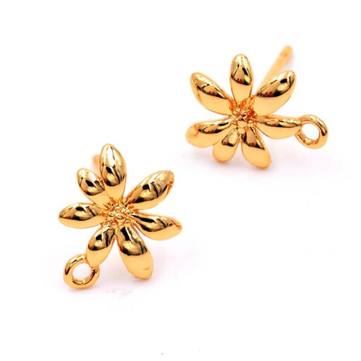 Boucles clou d'oreilles fleur 10mm en laiton doré - Trou: 1mm (2)