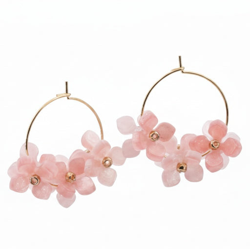 Achat Boucle d'oreille fleurie rose sur créoles acier doré 25mm (1 paire)