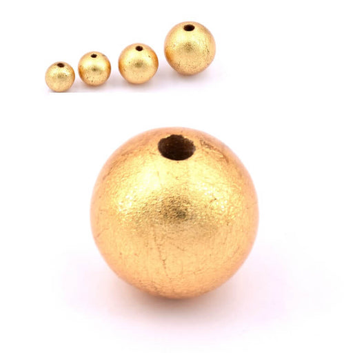 Achat Perle ronde en bois doré à la feuille d&#39;or 25mm - Trou: 4.5mm (1)