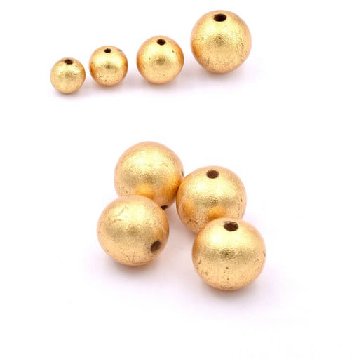 Achat Perle ronde en bois doré à la feuille d&#39;or 15mm - Trou: 3mm (4)