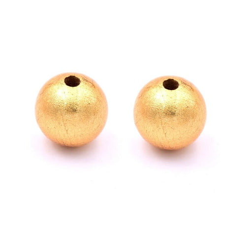 Perle ronde en bois doré à la feuille d'or 20mm - Trou: 3mm (2)