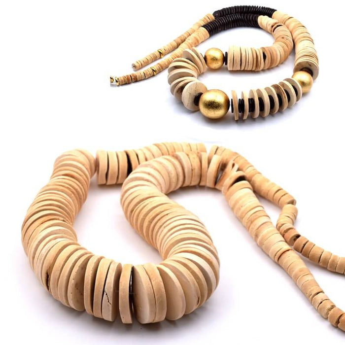 Pack de Perles en Noix de Coco et Bois Doré - 5 Pièces