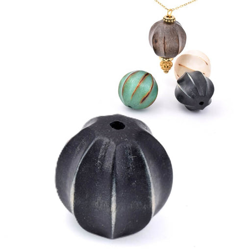 Perle ronde lanterne en bois noir 20mm - trou :2.5mm (1)