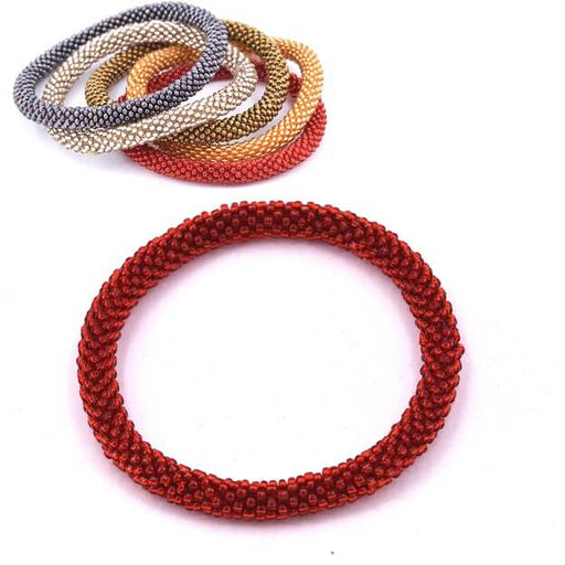 Achat Bracelet jonc crocheté Népalais uni rouge transparent 65mm (1)