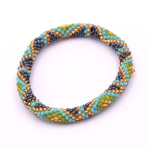 Bracelet jonc crocheté Népalais lt topaz turquoise montana 65mm (1)