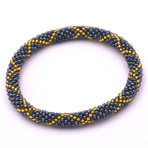 Bracelet jonc crocheté Népalais light topaz et montana 65mm (1)