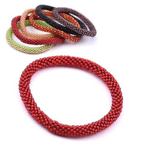 Achat Bracelet jonc crocheté Népalais rouge silver lined 65mm (1)