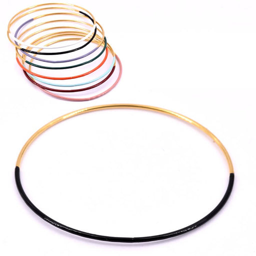 Achat Bracelet jonc rond fin acier doré émail noir 6.5x1.8mm (1)