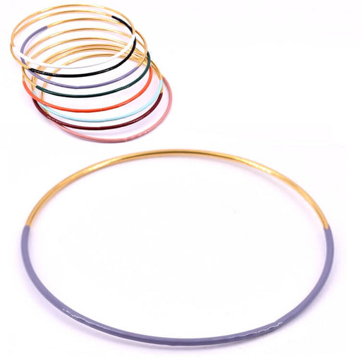Bracelet jonc rond fin acier doré émail violet 6.5x1.8mm (1)