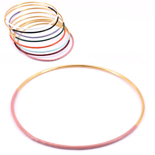 Bracelet jonc rond fin acier doré émail vieux rose 6.5x1.8mm (1)