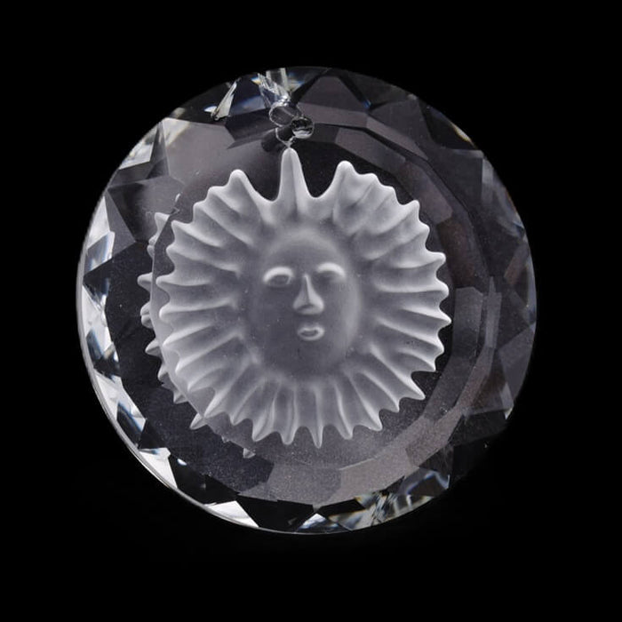 Pendentif rond en verre gravé soleil 45mm (1)