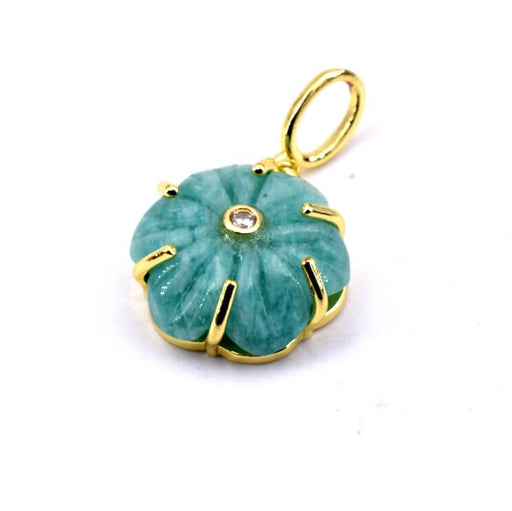 Pendentif fleur en amazonite et laiton doré 17mm - Trou: 4mm (1)