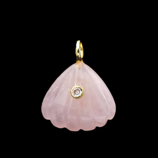 Pendentif quartz rose coquille sculpté -  laiton doré et zircon 23x20mm plus anneau (1)