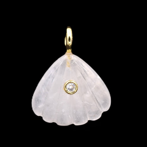 Pendentif cristal de quartz coquille sculpté - laiton doré et zircon 23x20mm plus anneau (1)