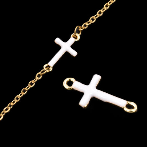 Connecteur croix laiton doré qualité émail blanc - 12mm (1)
