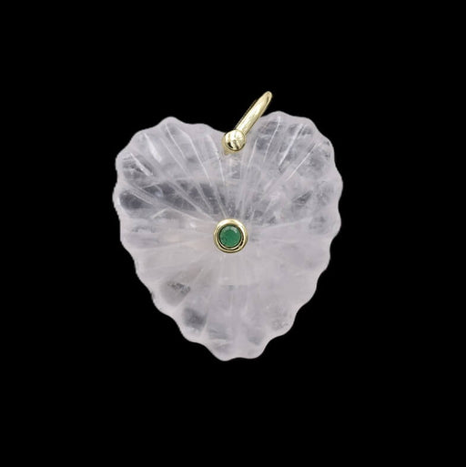 Pendentif coeur sculpté cristal de quartz laiton doré et zircon 35x30mm (1)