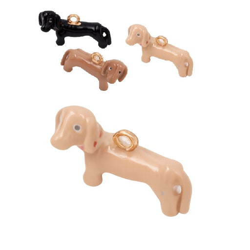 Pendentif breloque teckel émail beige 18mm - Trou: 1.5mm (1)