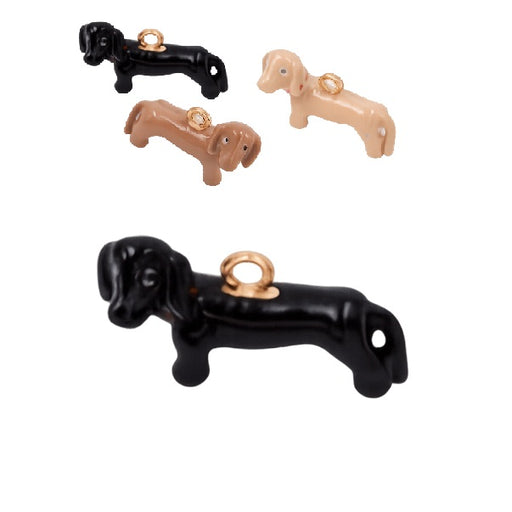 Pendentif breloque teckel émail noir 18mm - Trou: 1.5mm (1)