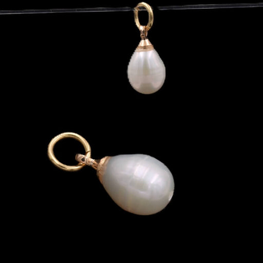 Pendentif Perle d'Eau Douce ovale Baroque - 10mm avec anneau (1)
