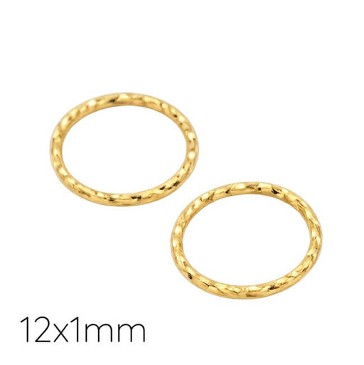 Anneaux connecteurs fermés - laiton doré clair strié qualité 12x1mm - diam int : 10mm (2)