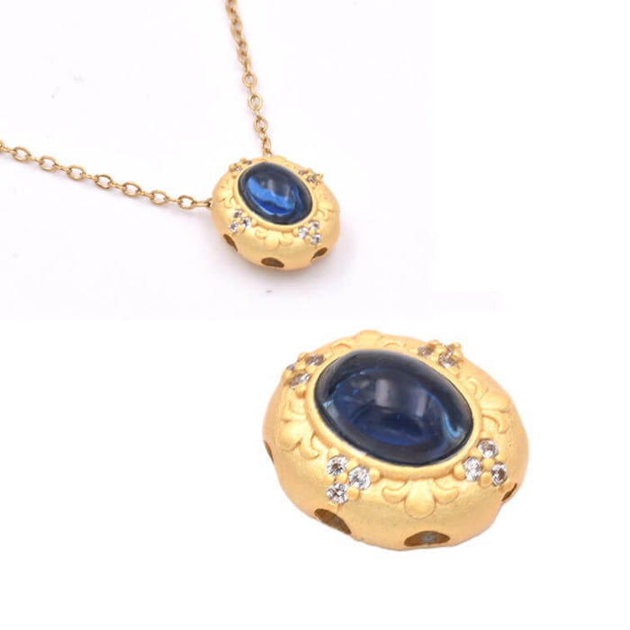 Perle ovale multirang en laiton doré mat et cabochon bleu 12x10mm (1)