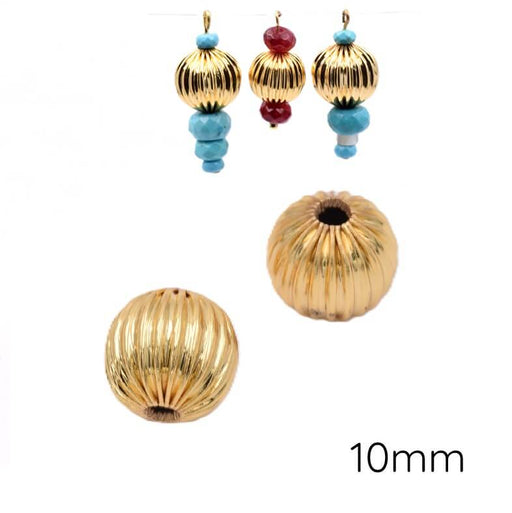 Achat Perles rondes rainurée en laiton doré 10mm - Trou: 2mm (2)
