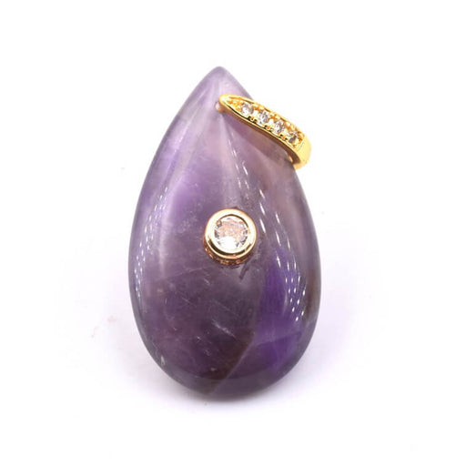 Achat Pendentif goutte améthyste zircon et bélière en laiton doré 35x20x9mm (1)